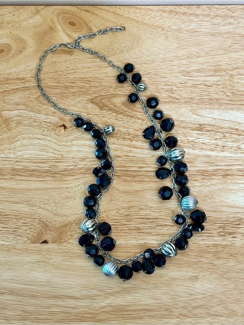 Black & Silver Beaded Statement Necklace Like New